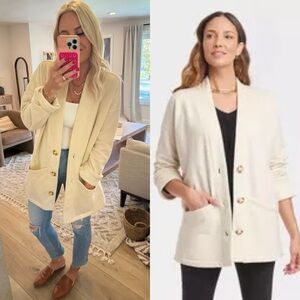 KNOX ROSE Oversized Button Front Relaxed Fleece Cardigan Shacket Cream Size XXL